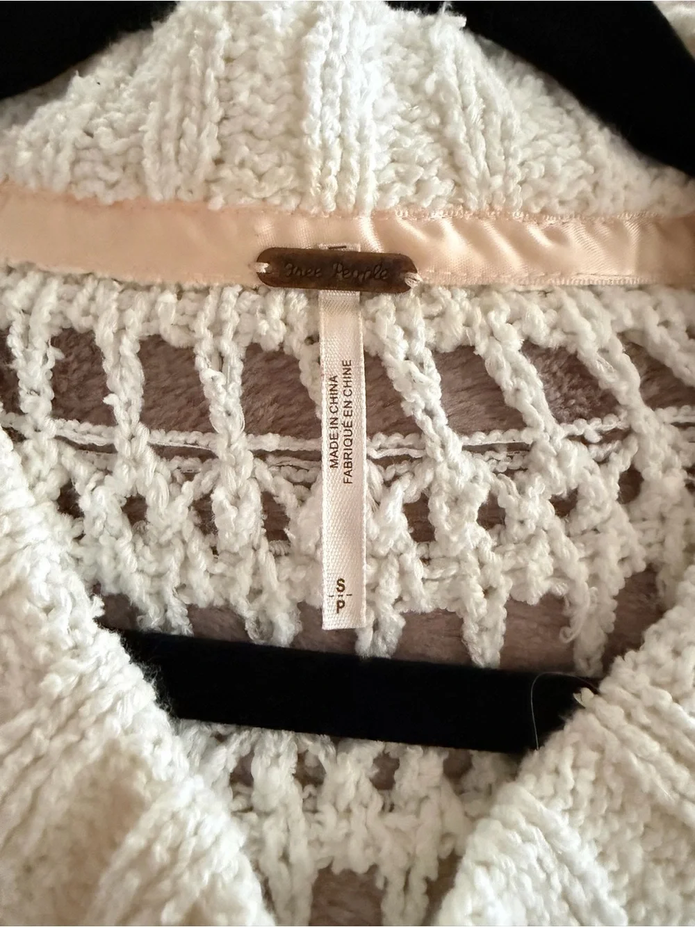 Free People white/cream Open-Knit Crochet Sweater small